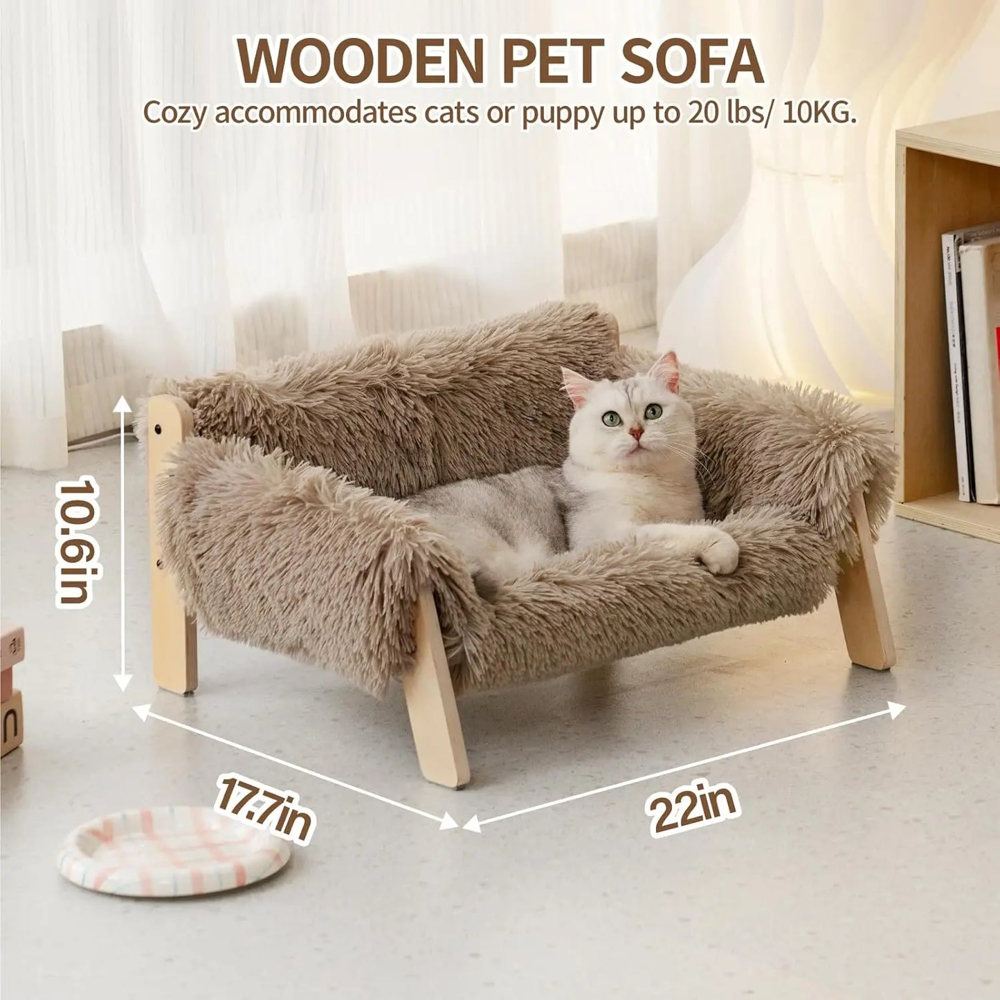 Mewoofun Cat Couch Bed Pet Sofa Wooden Indoor Elevated Cat Beds with Removable Mattress Cover Suitable for Animal Chessboard M