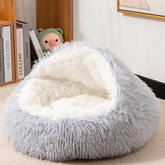 2 in 1 Soft Plush Pet Bed with Cover Round Cat Bed Pet Mattress Warm Cat Dog Sleeping Nest Cave for Small Dogs