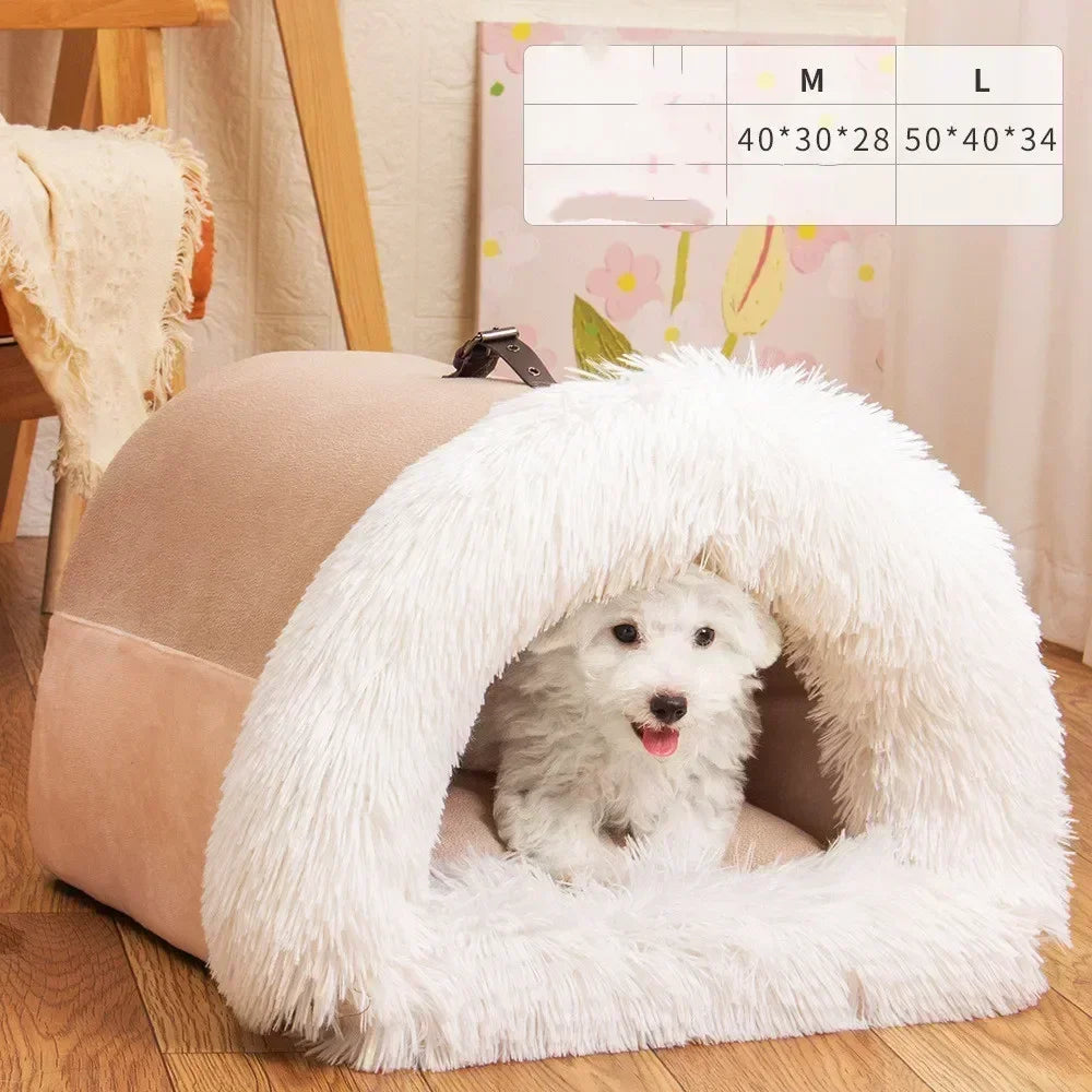 Winter Plush Cat Bed Large Size Dog Kennel Warm Cat House Villa Comfort Kitten Nest Closed Cats Home Puppy Sleep Mat