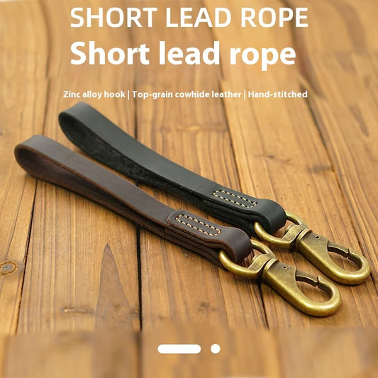 Top Grain Leather Dog Leash - Short Heavy Duty Lead for Large Medium Dogs, Genuine Cowhide Training Leash with Comfort Grip