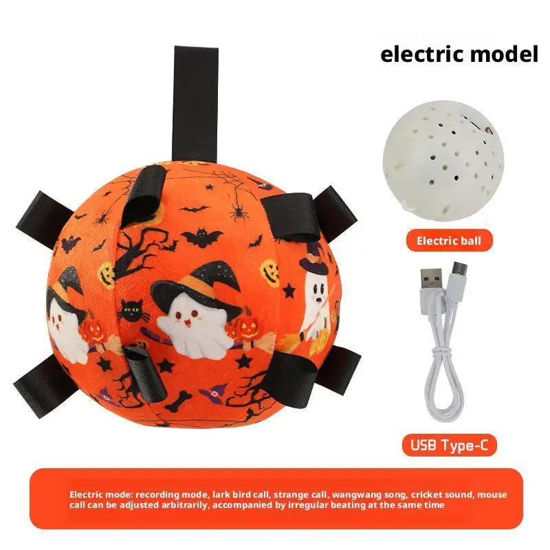 Halloween Dog Toy Balls Electric Interactive Built-In Bell Plush Toy Ball for Dogs Anti-Bite Chew Toys with Squeaker Pet Product