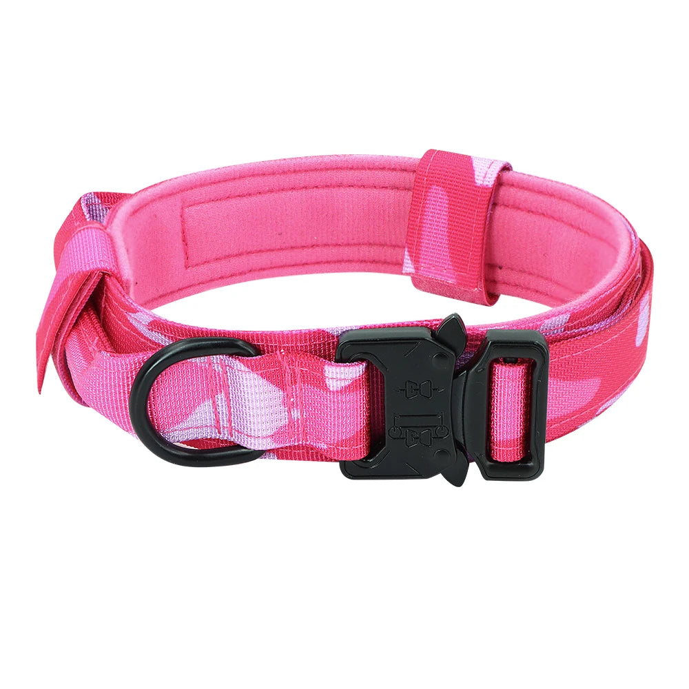 Tactical Military Dog Collar Adjustable Nylon Dog Collar with Control Handle and Metal Buckle for Medium and Large Dogs