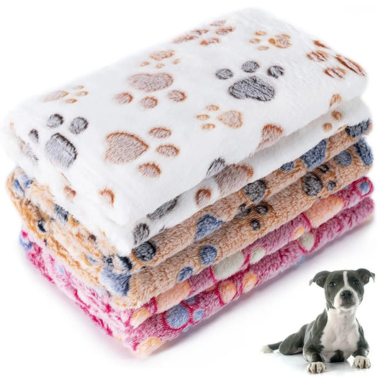 Dog Blanket Washable Fuzzy Soft Pet Mat Throw Cover for Kennel Crate Bed Cute Paw Pattern Puppy Cat Bed Blanket Mat Pet Blankets