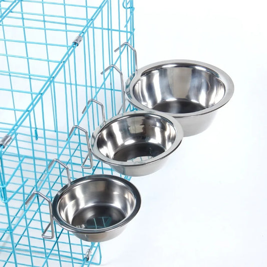 Protable Stainless Steel Hang-on Pet Bowl Big Capacity Stationary Dog Bowl Hanger Cage Cup Cat