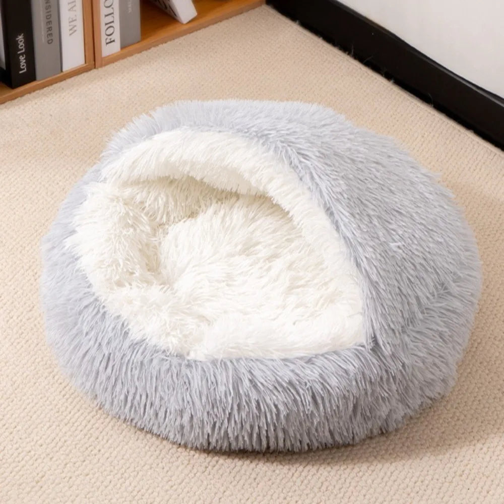 2 in 1 Soft Plush Pet Bed with Cover Round Cat Bed Pet Mattress Warm Cat Dog Sleeping Nest Cave for Small Dogs