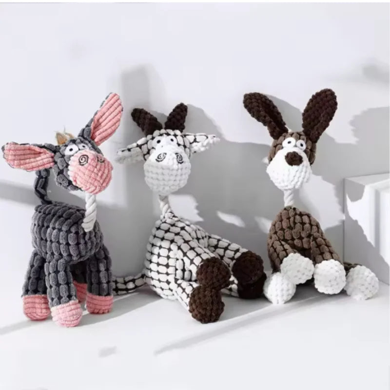 New Arrival Plush Dog Toy Animals Shape Bite Resistant Squeaky Toys Corduroy Dog Toys for Small Large Dogs Puppy Pets Training