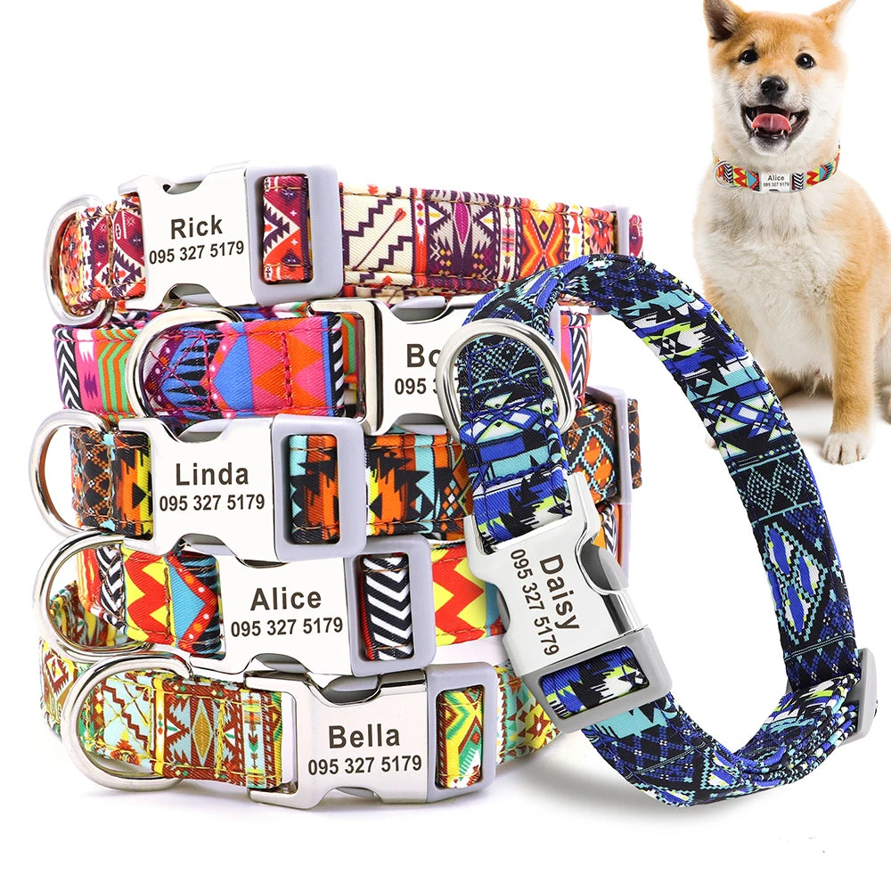 Personalized Nylon Dog Collar Custom Dogs ID Collars Engraved Name Pet Necklace Anti-lost for Small Medium Large Dogs Adjustable