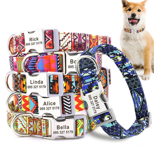 Personalized Nylon Dog Collar Custom Dogs ID Collars Engraved Name Pet Necklace Anti-lost for Small Medium Large Dogs Adjustable