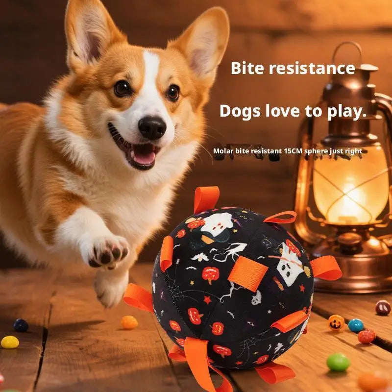 Halloween Dog Toy Balls Electric Interactive Built-In Bell Plush Toy Ball for Dogs Anti-Bite Chew Toys with Squeaker Pet Product