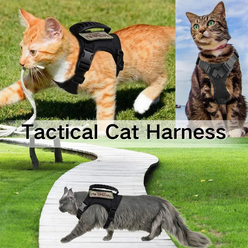 Tactical Cat Dog Harness Leash Adjustable Soft Mesh Pet Vest Cats Escape Proof Vest for Working Training for Large Cat/Small Dog