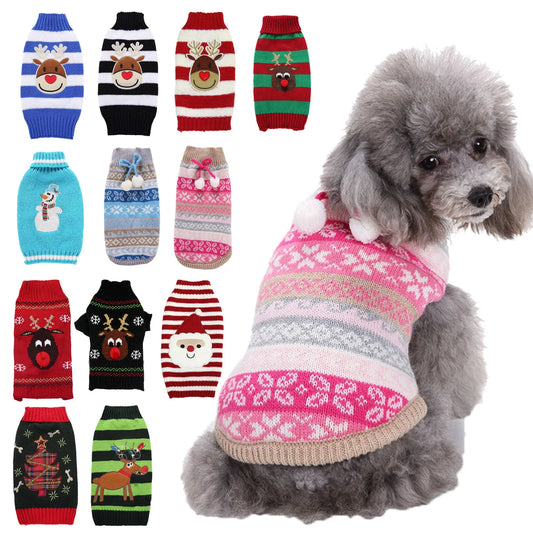 Christmas Dog Sweater for Small Dogs - Santa Claus Knit Pet Clothes for Poodle Teddy Puppy, Cute Warm Xmas Puppy Outfit