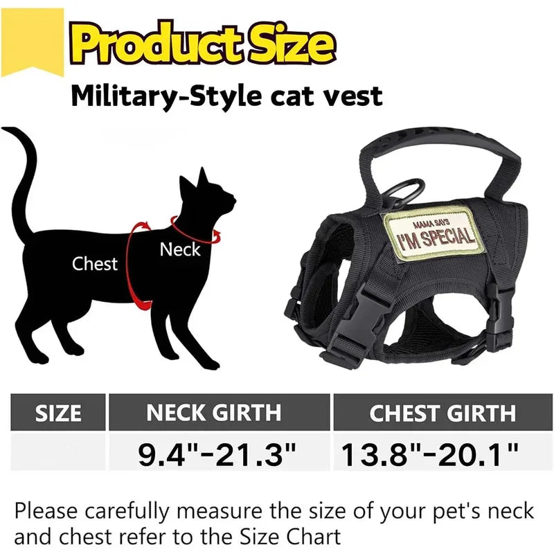 Tactical Cat Dog Harness Leash Adjustable Soft Mesh Pet Vest Cats Escape Proof Vest for Working Training for Large Cat/Small Dog