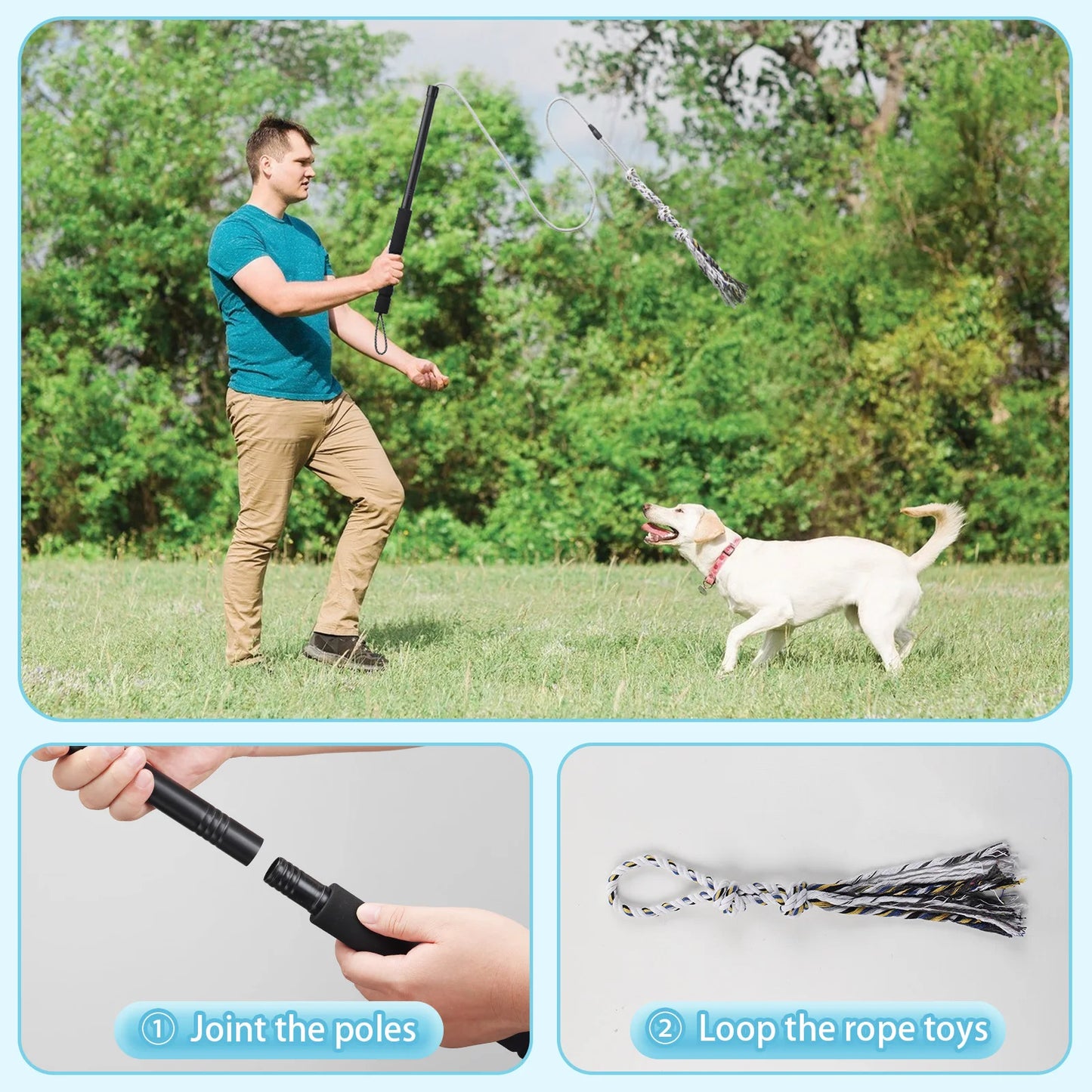 Flirt Pole for Dogs Interactive Dog Toys Durable Heavy Duty Dog Flirt Pole Suitable for Small and Medium Dogs Great Exercise