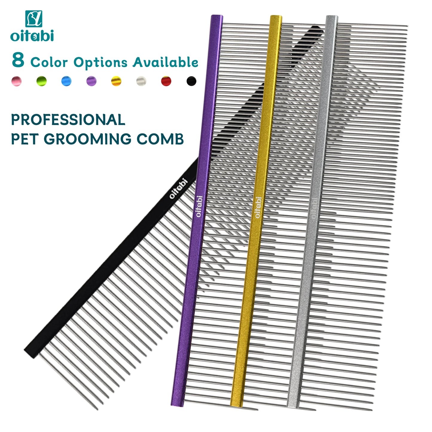 Oitabi Professional Pet Grooming Comb for Removing Matted Fur, Prevents Knots and Mats, Long Teeth Long & Short Haired Pet Comb