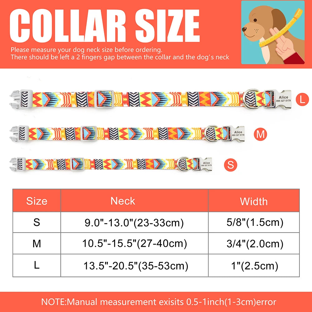 Personalized Nylon Dog Collar Custom Dogs ID Collars Engraved Name Pet Necklace Anti-lost for Small Medium Large Dogs Adjustable
