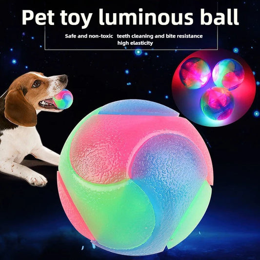 Dog TPR Glow Ball 3 Color Flashing Elastic Teeth Cleaning Anti Choke Training Interactive Pet Toy  Safe Chew Resistant Non Toxic