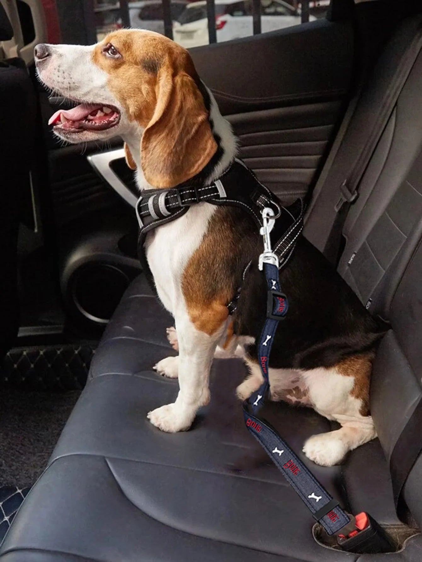 1pc-Adjustable denim dog car seat belt metal buckle - suitable for all sizes of retractable pet safety harnesses
