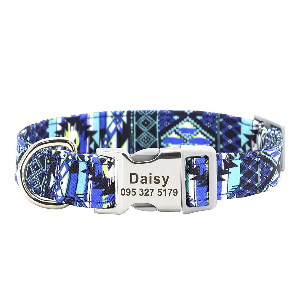 Personalized Nylon Dog Collar Custom Dogs ID Collars Engraved Name Pet Necklace Anti-lost for Small Medium Large Dogs Adjustable