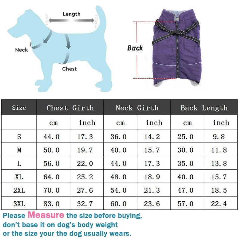 Waterproof Dog Clothes with Harness for Medium Large Dog Winter Warm Fur Collar Pet Dog Jacket Reflective French Bulldog Costume