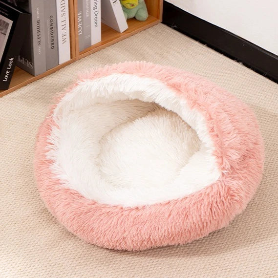 2 in 1 Soft Plush Pet Bed with Cover Round Cat Bed Pet Mattress Warm Cat Dog Sleeping Nest Cave for Small Dogs