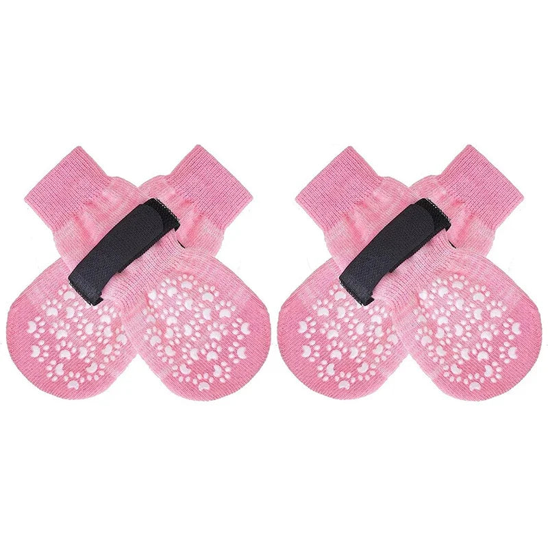 4Pcs/set Anti Slip Dog Socks with Straps Traction Control for Indoor on Hardwood Floor Wear Pet Paw Protector for Small Dogs Pet
