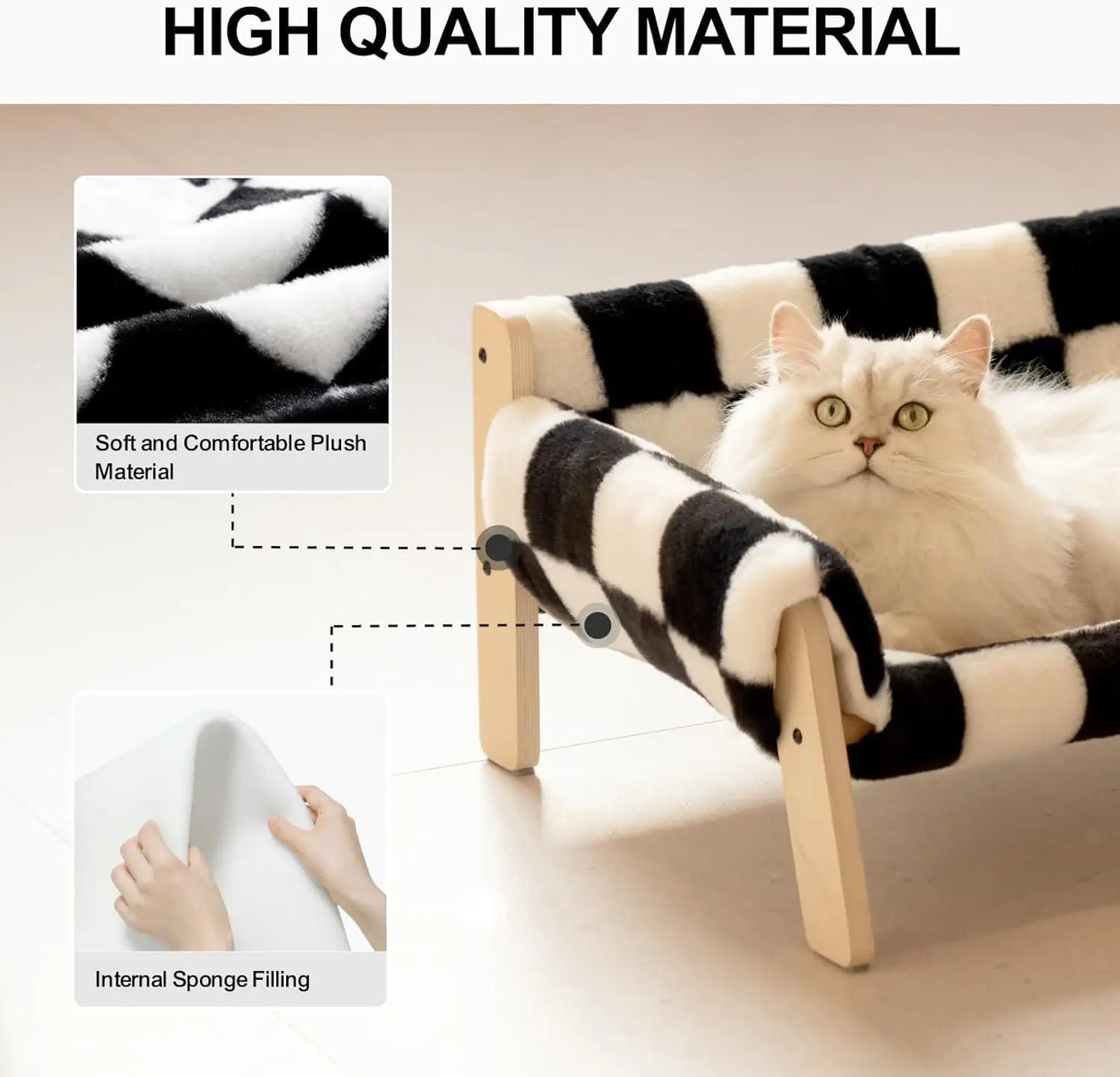 Mewoofun Cat Couch Bed Pet Sofa Wooden Indoor Elevated Cat Beds with Removable Mattress Cover Suitable for Animal Chessboard M