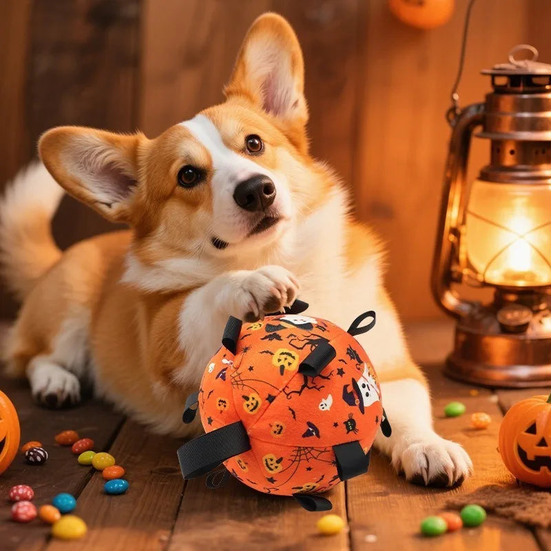 Halloween Dog Toy Balls Electric Interactive Built-In Bell Plush Toy Ball for Dogs Anti-Bite Chew Toys with Squeaker Pet Product