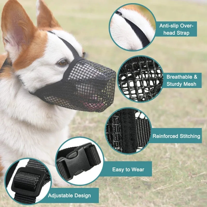 Adjustable Dog Muzzle for Corgi Poodle Anti Bite Bark Chew Proof Breathable Pet Mouth Cover Stop Licking Eating Small Medium