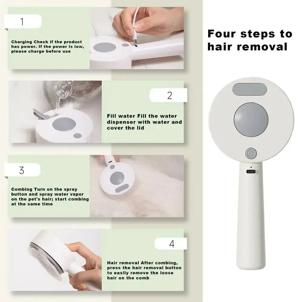 Anti-Static Pet Spray Hair Comb Massaging Demating Steam Spray Hair Remover Anti-slip Handle Gentle Effective