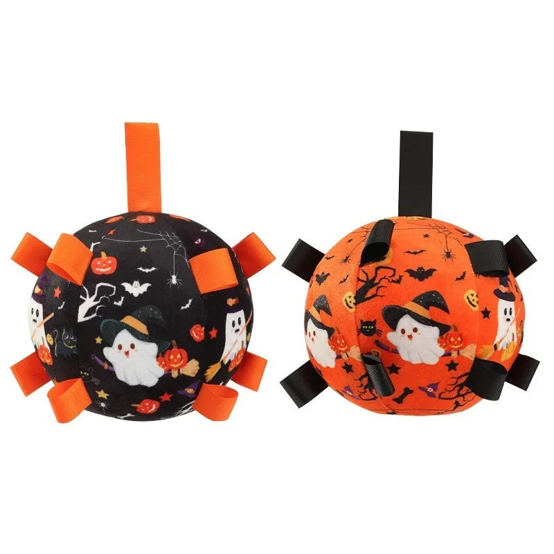 Halloween Dog Toy Balls Electric Interactive Built-In Bell Plush Toy Ball for Dogs Anti-Bite Chew Toys with Squeaker Pet Product