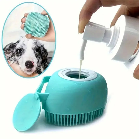 1pcs Soft  Dog Bath Brush - Gentle Massage with Shampoo Dispenser - Efficient Cat Grooming Brush for a Paws-itive Cleanin