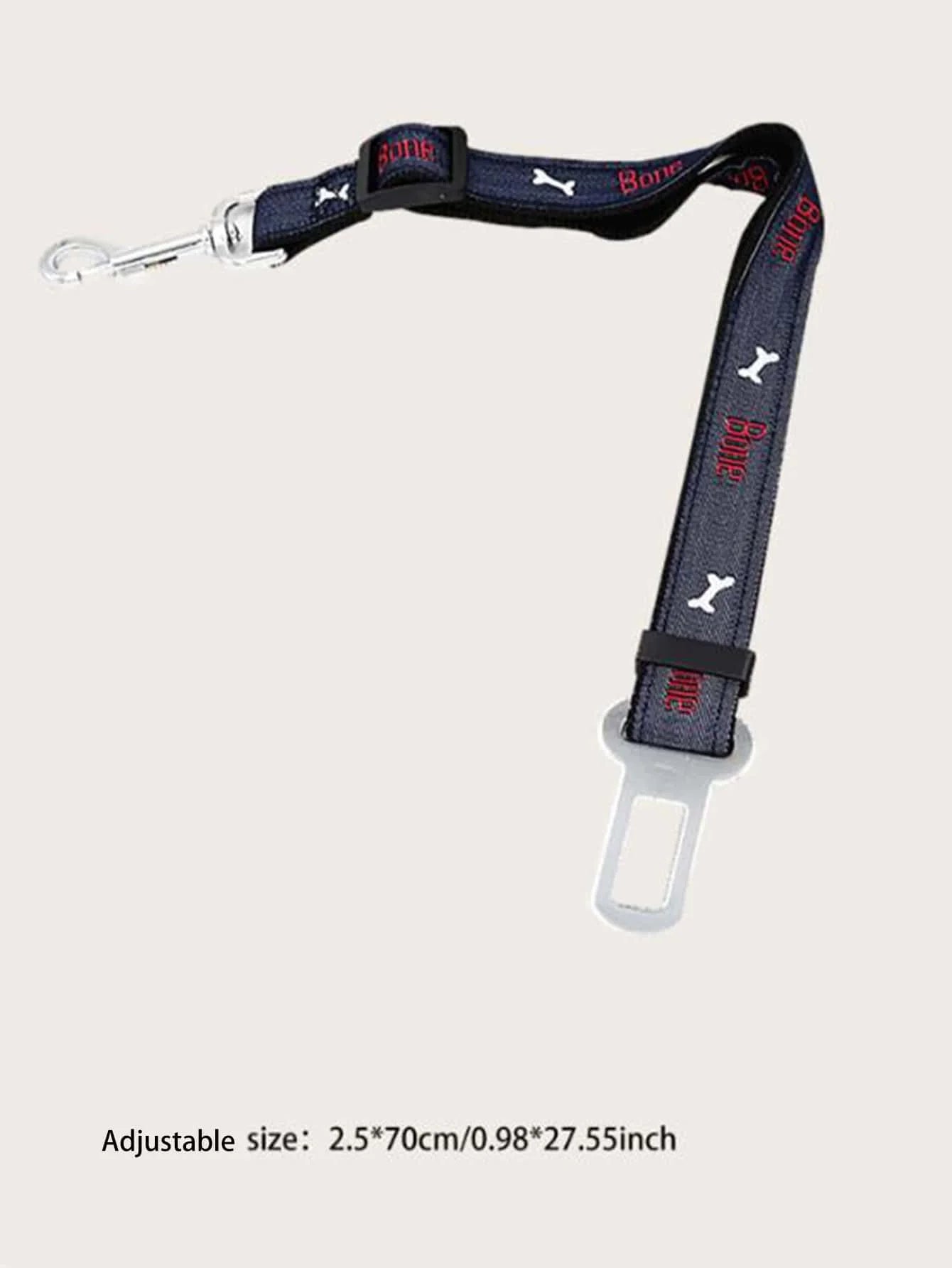 1pc-Adjustable denim dog car seat belt metal buckle - suitable for all sizes of retractable pet safety harnesses