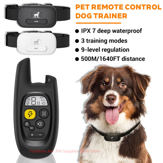 1640Ft/500M Electric Dog Training Collar Remote Control Waterproof Pet BehaviorFor 5-120lbs Puppy With Shock Vibration