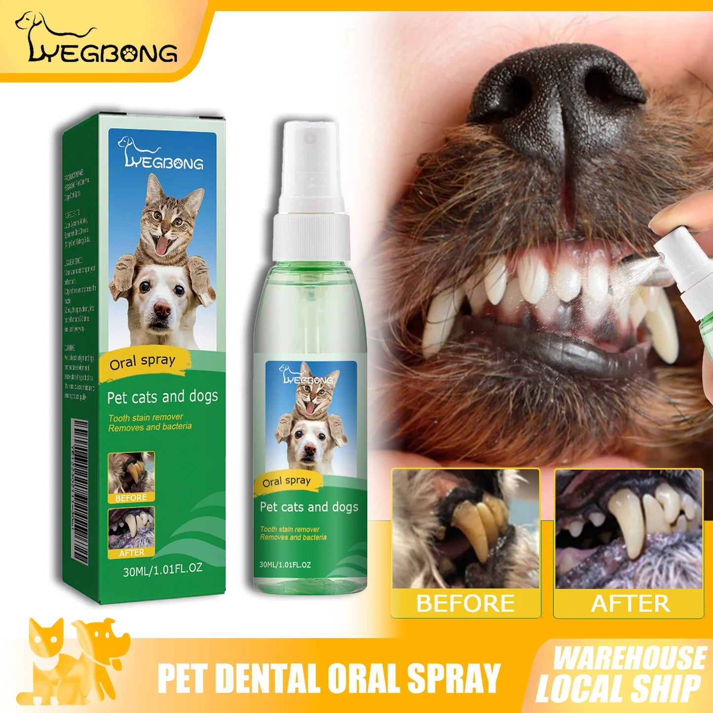 30ml Pet Oral Spray Teeth Cleaning for Dogs and Cats Dental Stain Cleaner Freshen Breath Natural Teeth Grooming Pet Supplies