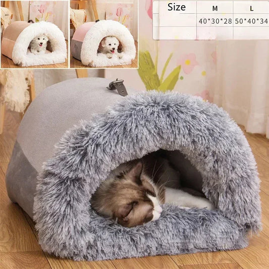 Winter Plush Cat Bed Large Size Dog Kennel Warm Cat House Villa Comfort Kitten Nest Closed Cats Home Puppy Sleep Mat