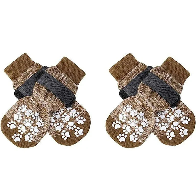 4Pcs/set Anti Slip Dog Socks with Straps Traction Control for Indoor on Hardwood Floor Wear Pet Paw Protector for Small Dogs Pet