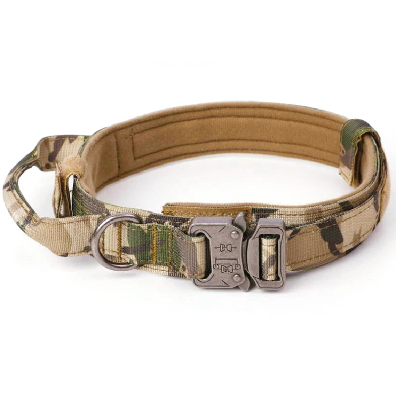 Tactical Military Dog Collar Adjustable Nylon Dog Collar with Control Handle and Metal Buckle for Medium and Large Dogs