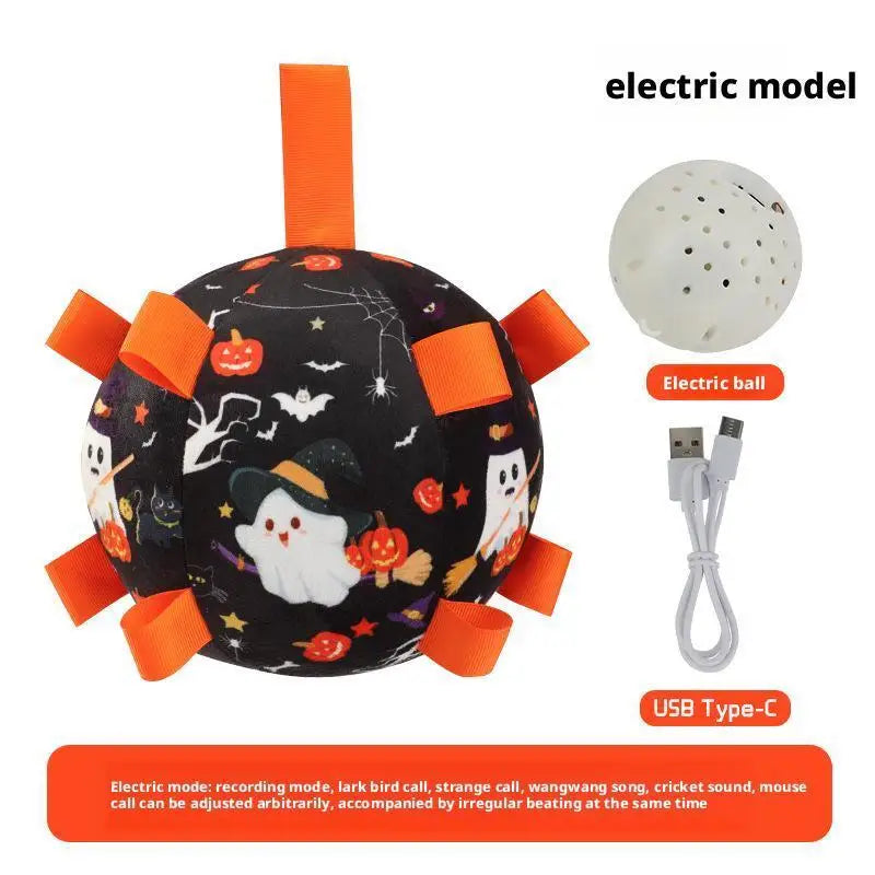 Halloween Dog Toy Balls Electric Interactive Built-In Bell Plush Toy Ball for Dogs Anti-Bite Chew Toys with Squeaker Pet Product