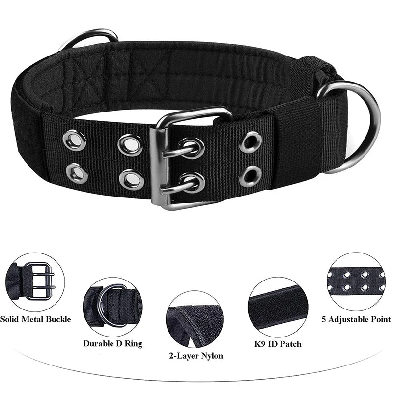 Adjustable and Durable Nylon Tactical Pet Dog Collar ,Suitable for Medium and Large Dogs
