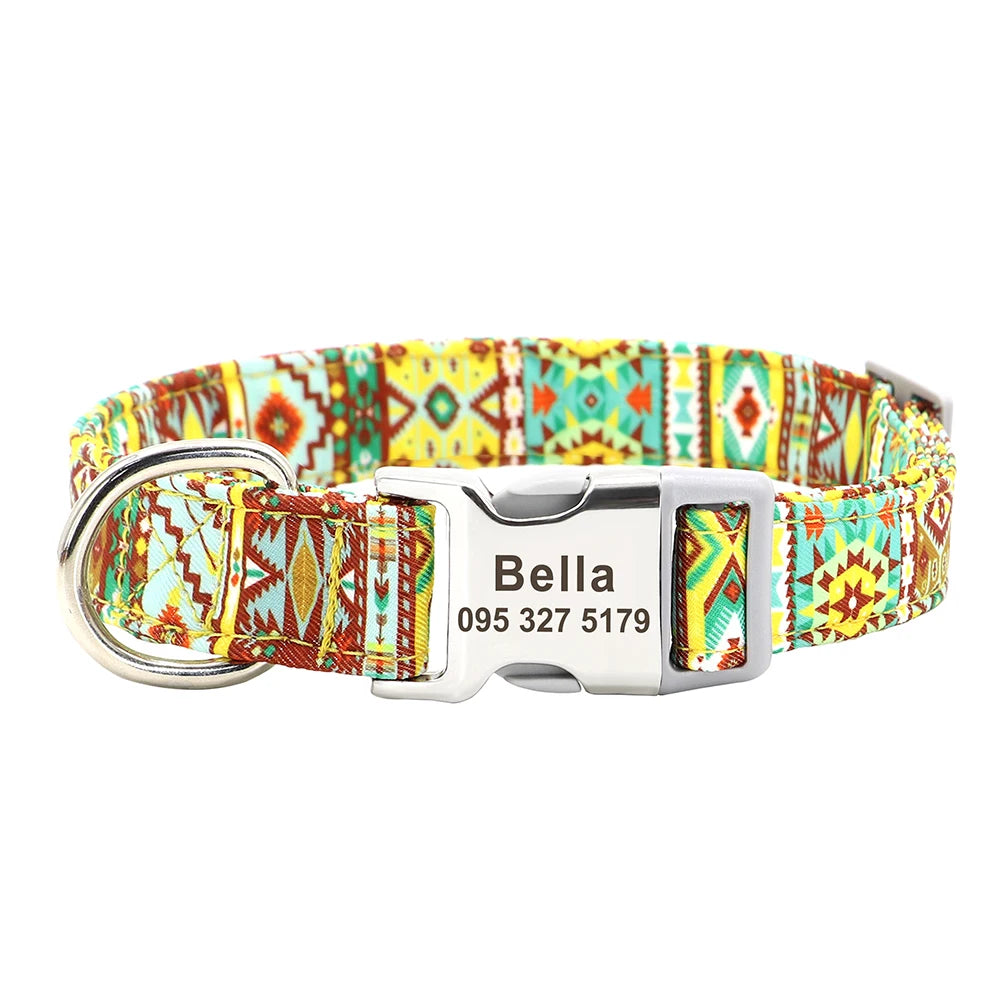 Personalized Nylon Dog Collar Custom Dogs ID Collars Engraved Name Pet Necklace Anti-lost for Small Medium Large Dogs Adjustable