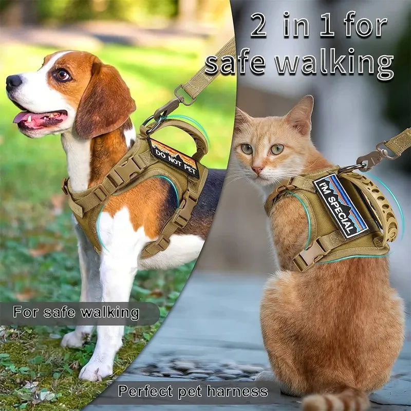 Tactical Cat Dog Harness Leash Adjustable Soft Mesh Pet Vest Cats Escape Proof Vest for Working Training for Large Cat/Small Dog