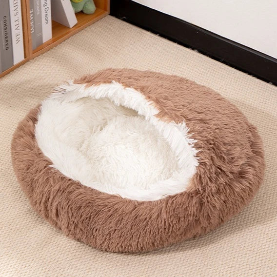 2 in 1 Soft Plush Pet Bed with Cover Round Cat Bed Pet Mattress Warm Cat Dog Sleeping Nest Cave for Small Dogs