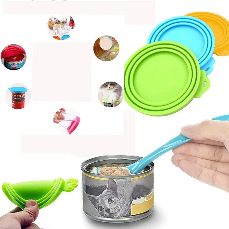 2pcs/set Reusable Pet Food Can Cover and Spoon Portable Dogs Cat Storage Tin Cap Lid Seal Cover Health Pet Supplies Pet Lids Can