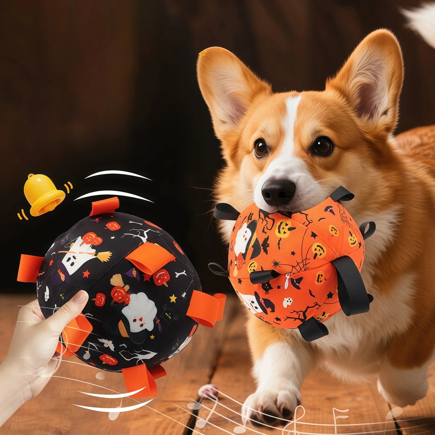 Halloween Dog Toy Balls Electric Interactive Built-In Bell Plush Toy Ball for Dogs Anti-Bite Chew Toys with Squeaker Pet Product
