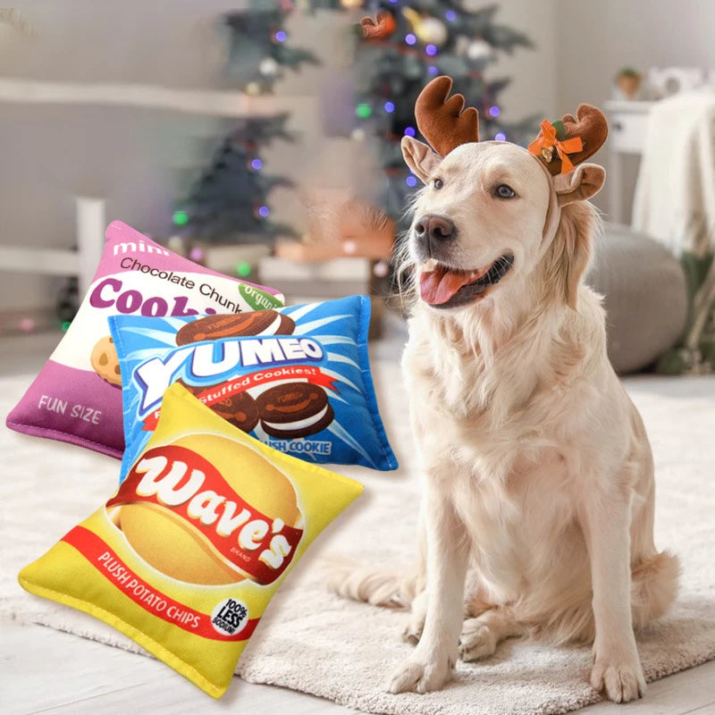 Pet Dogs Cat Toys Plush Squeaky Toy Potato Chip Bag Bite-Resistant Clean Dog Chew Puppy Training Toy Soft Pet Supplies Toys