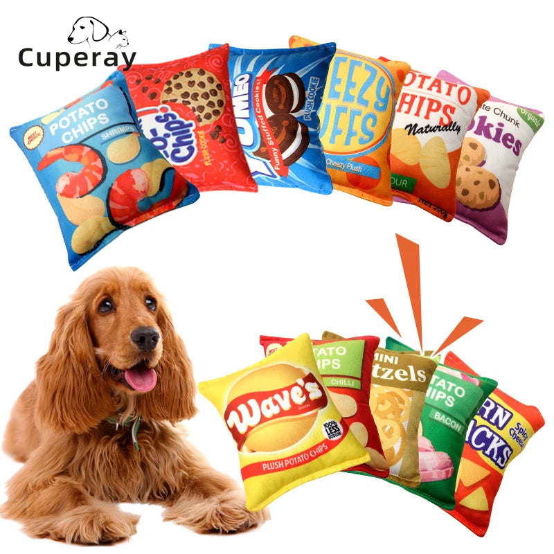 Pet Dogs Cat Toys Plush Squeaky Toy Potato Chip Bag Bite-Resistant Clean Dog Chew Puppy Training Toy Soft Pet Supplies Toys
