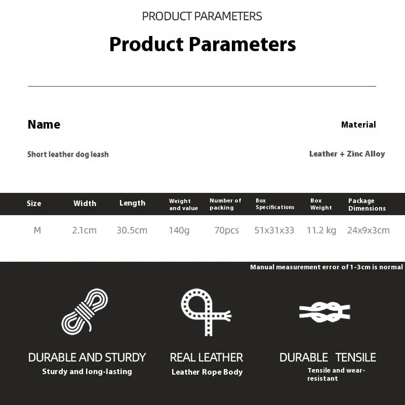 Top Grain Leather Dog Leash - Short Heavy Duty Lead for Large Medium Dogs, Genuine Cowhide Training Leash with Comfort Grip