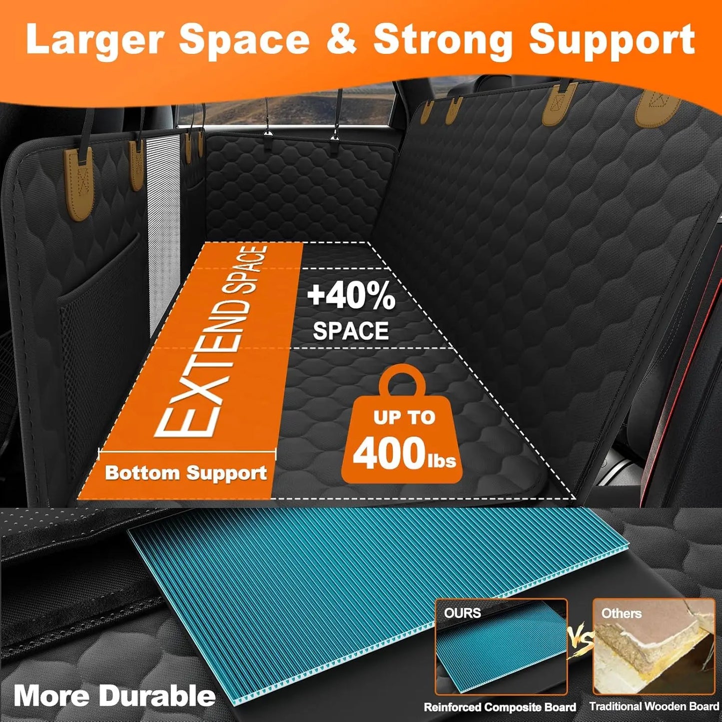 Back Seat Extender for Dogs Hammock for Car Back seat Dog Car Seat Cover with Hard Bottom Dog Car Seat Bed Supports 400lb