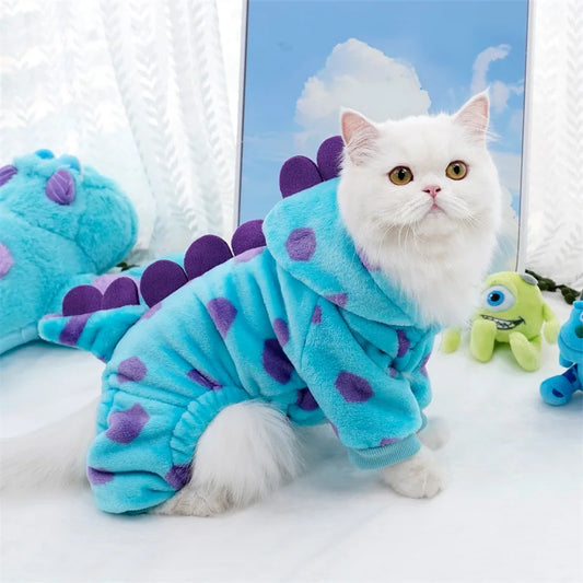 Cozy Fleece Pet Hoodie - Cute Dinosaur Costume for Small Dogs & Cats, Hand-Washable, Perfect for Fall/Winter